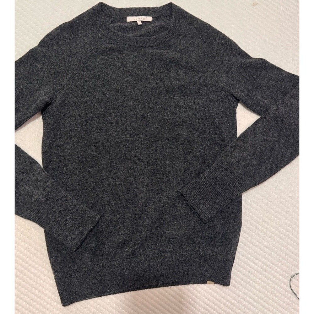 Women LUNYA Merino Wool Cashmere Crewneck Sweater. Pre Owned XS/S Grey Thumbhole